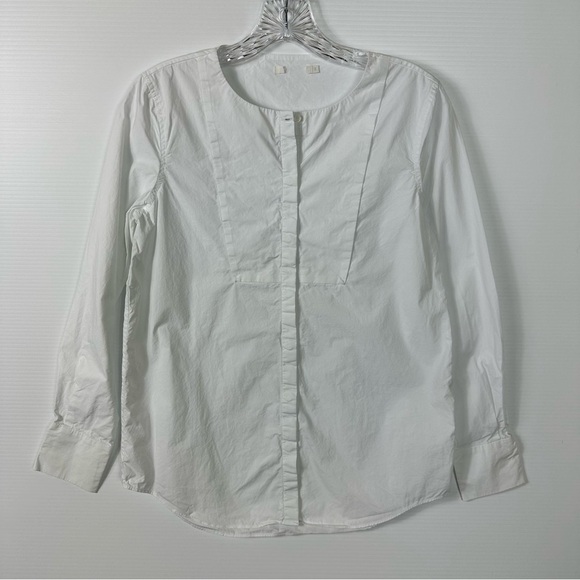 COS Sz 34 Shirt White Collarless Tuxedo Tunic - Picture 1 of 11